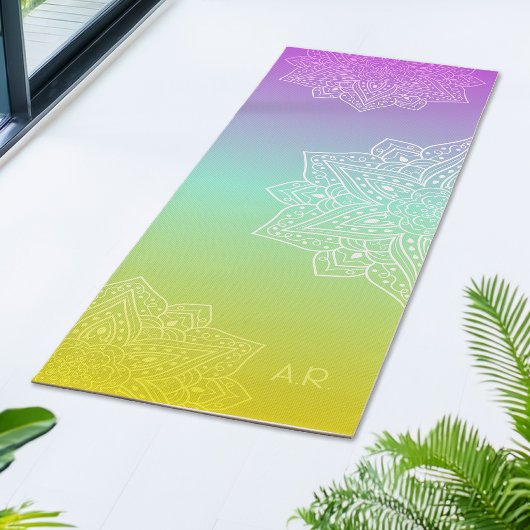 Iridescent Gradient Asymmetric Mandala & Initials Yogamat