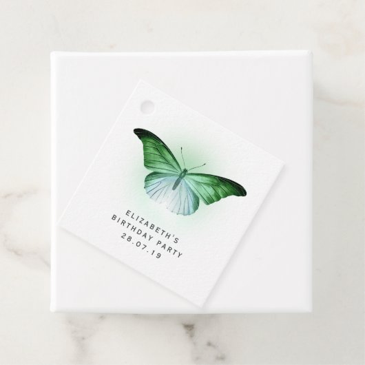 Iridescent Green Butterfly Bedankjes Labels (In situ)
