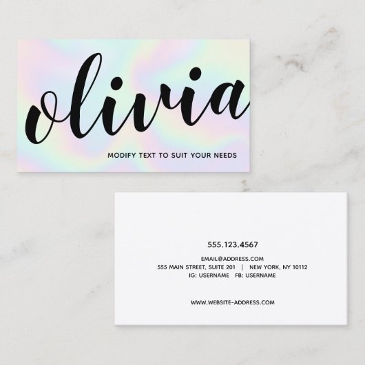 Iridescent Handgeschreven Script Calligrafie Visitekaartje (Voorkant / Achterkant)