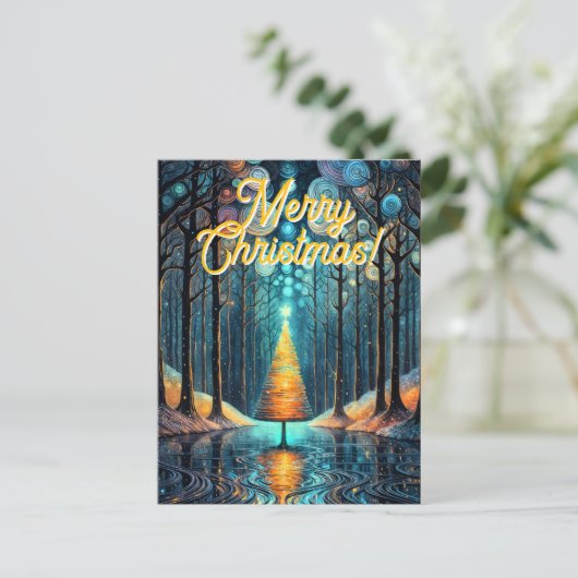 Iridescent Holiday Dream 🎄 Gloeiende kerstboom Briefkaart (Staand voorkant)