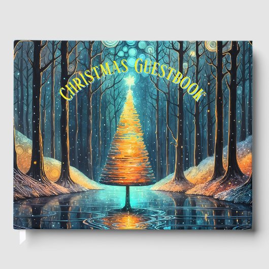 Iridescent Holiday Dream 🎄 Gloeiende kerstboom Gastenboek (Voorkant)