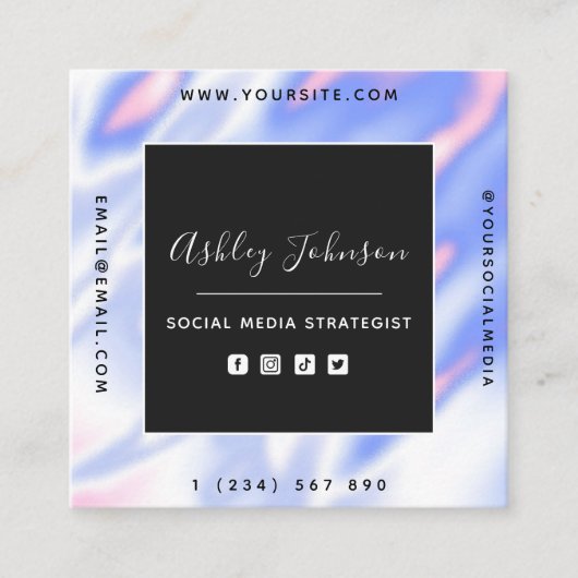 Iridescent Hologradiënt Sociale media QR Code Vierkante Visitekaartje (Voorkant)