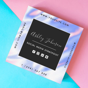 Iridescent Hologradiënt Sociale media QR Code Vierkante Visitekaartje