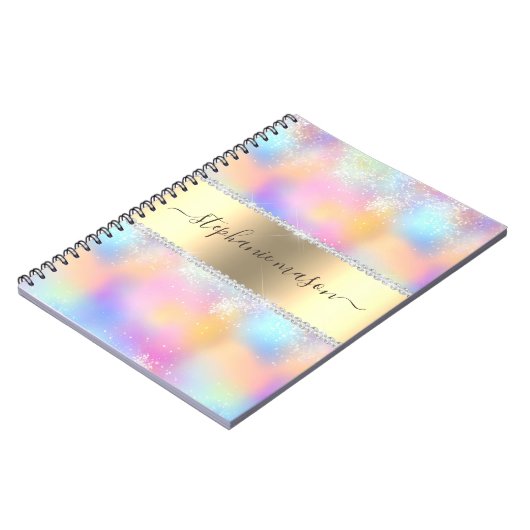 Iridescent holografisch glitter diamant goud moder notitieboek (Linkerzijde)