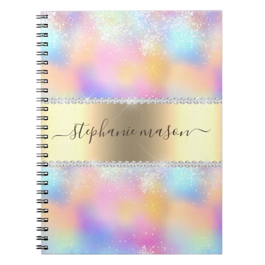 Iridescent holografisch glitter diamant goud moder notitieboek (Voorkant)