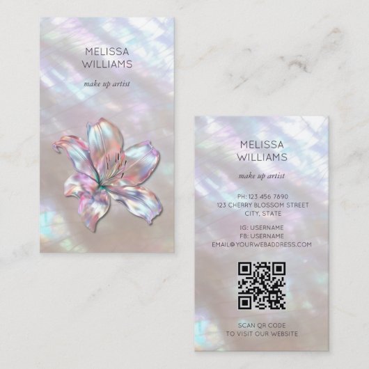 Iridescent holografische lelie QR-code Visitekaartje (Voorkant / Achterkant)