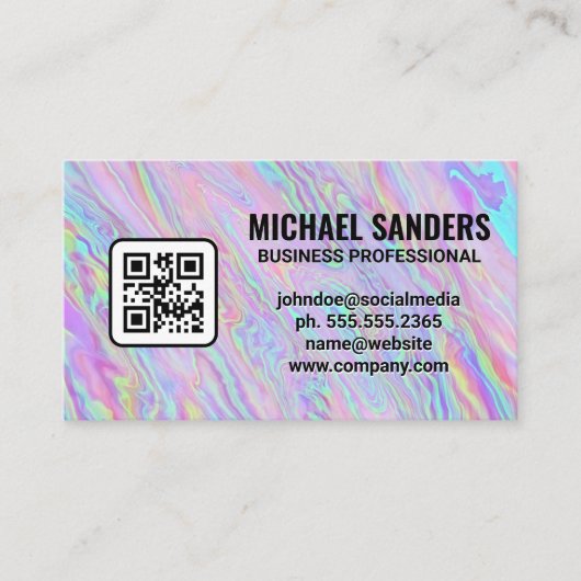 Iridescent Holographic Folie Pastel | QR-code Visitekaartje (Voorkant)