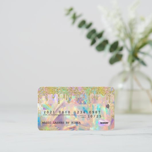 Iridescent Holographic Glitter Drip Credit Style B Visitekaartje (Staand voorkant)