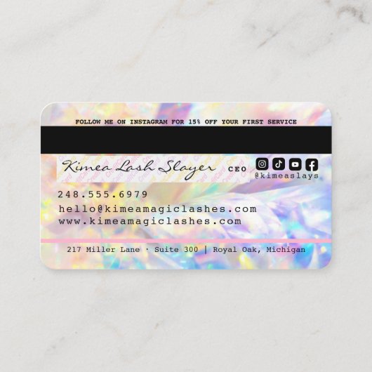 Iridescent Holographic Glitter Drip Credit Style Visitekaartje (Achterkant)