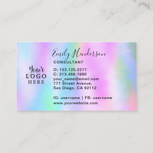 Iridescent Holographic Gradient Girale Uw Logo Visitekaartje (Achterkant)