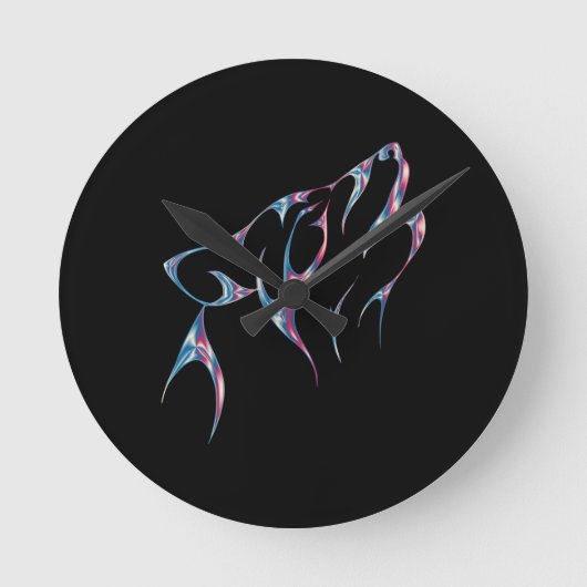 Iridescent Howling Wolf Spirit Animal Ronde Klok (Voorkant)