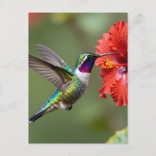 Iridescent Kolibrie Hibiscus Bloem Portret Briefkaart