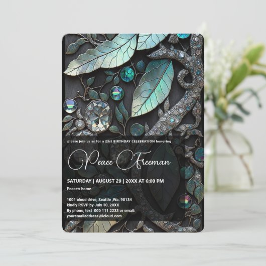 Iridescent kristal-stenen, platina, zilver, blauwg kaart (Staand voorkant)