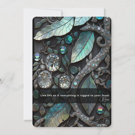 Iridescent kristal-stenen, platina, zilver, blauwg kaart (Achterkant)