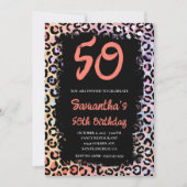 Iridescent Leopard Coral en Black 50th Birthday Kaart (Voorkant)