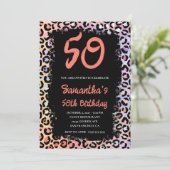 Iridescent Leopard Coral en Black 50th Birthday Kaart (Staand voorkant)
