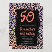 Iridescent Leopard Coral en Black 50th Birthday Kaart (Voorkant / Achterkant)