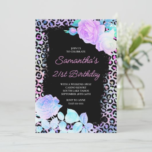 Iridescent Leopard Painted Black 21st Birthday Kaart (Staand voorkant)