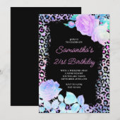 Iridescent Leopard Painted Black 21st Birthday Kaart (Voorkant / Achterkant)