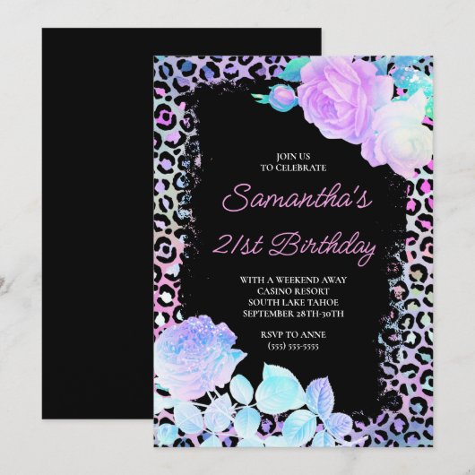 Iridescent Leopard Painted Black 21st Birthday Kaart (Voorkant / Achterkant)