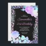 Iridescent Leopard Painted Black 21st Birthday Kaart<br><div class="desc">Creëer uw eigen iriserende regenboogkleurige luipaard print 21e verjaardag viering 5x7 uitnodigingen ... digitale downloadversie. Uw douane nodigt wordt geplaatst over een zwarte de rechthoekige bekleding van de de verfborstelslag van de grunge. Een klein glazen safarabieontwerp met glitterbloem digitale kunst. Pas de roze monoline lettertypekleur, stijl en grootte van het...</div>