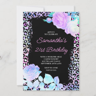 Iridescent Leopard Painted Black 21st Birthday Kaart