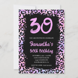 Iridescent Leopard Pink en Black 30th Birthday Kaart