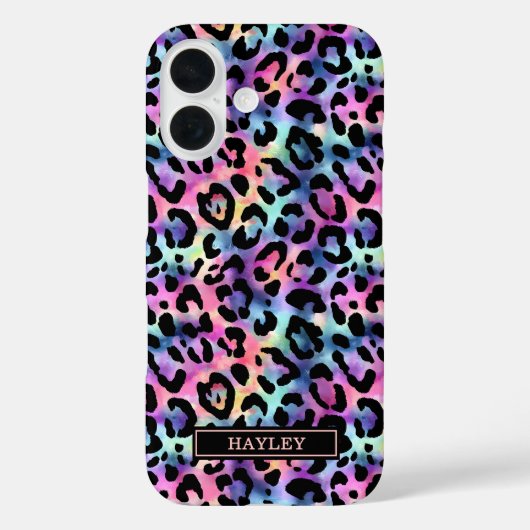 Iridescent Leopard Print Monogrammed Case-Mate iPhone Case (Achterkant)