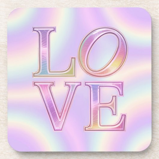 Iridescent LOVE Roze Lavendel Onderzetter Set (Voorkant)