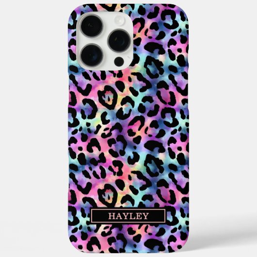 Iridescent Luipaardprint met Monogram Case-Mate iPhone Case (Achterkant)