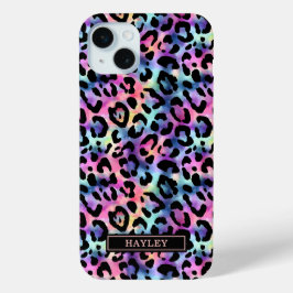 Iridescent Luipaardprint Monogram iPhone 15 Mini Hoesje