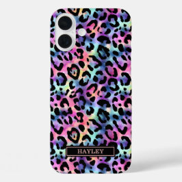 Iridescent Luipaardprint Monogram iPhone 16 Plus Hoesje