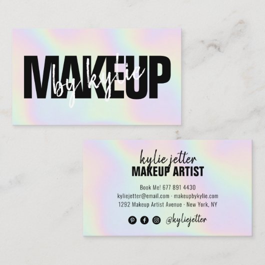 Iridescent make-up artist vet handtekening script visitekaartje (Voorkant / Achterkant)