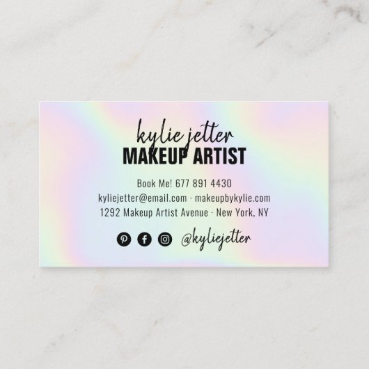 Iridescent make-up artist vet handtekening script visitekaartje (Achterkant)