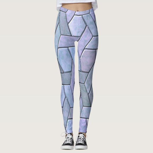 Iridescent Marble Abstract Blauw Paarse Groen Grij Leggings (Voorkant)