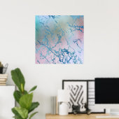 Iridescent Marble | Trendy Holografisch Blauw Roze Poster (Thuiskantoor)