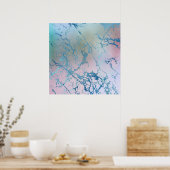 Iridescent Marble | Trendy Holografisch Blauw Roze Poster (Keuken)