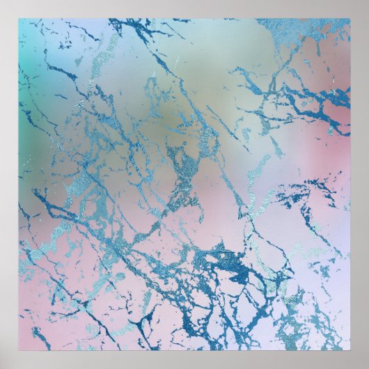 Iridescent Marble | Trendy Holografisch Blauw Roze Poster (Voorkant)