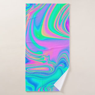 Iridescent marmering holografische textuur in leve badhanddoek