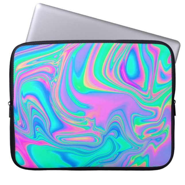 Iridescent marmering holografische textuur in leve laptop sleeve (Voorkant)