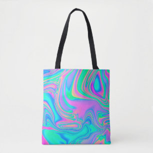 Iridescent marmering holografische textuur in leve tote bag