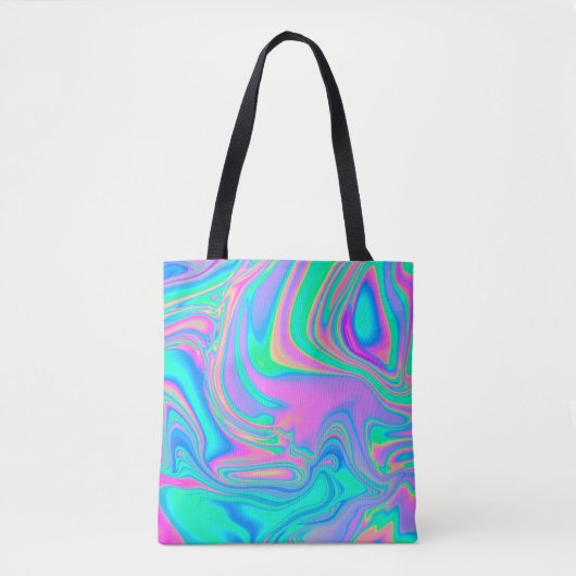 Iridescent marmering holografische textuur in leve tote bag (Voorkant)