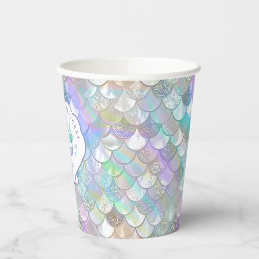 Iridescent Mermaid Scales Clam Shell V1 ID1144 Papieren Bekers (Links)