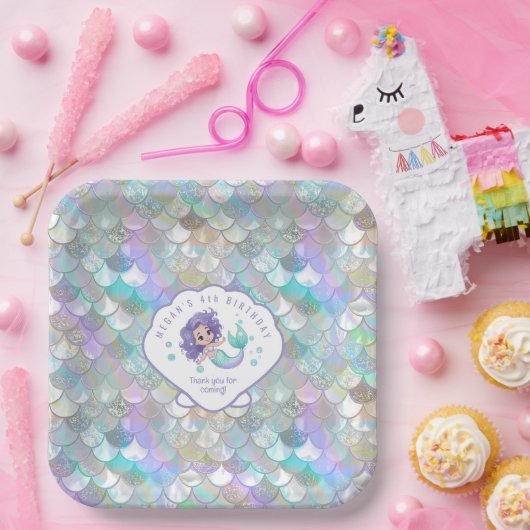 Iridescent Mermaid Scales Clam Shell V1 ID1144 Papieren Bordje (Feest)