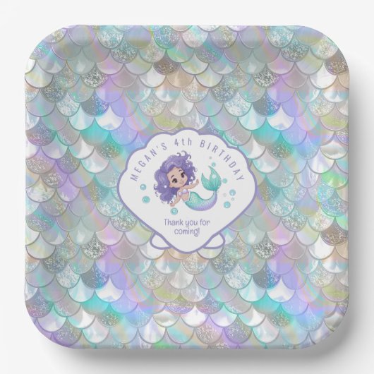 Iridescent Mermaid Scales Clam Shell V1 ID1144 Papieren Bordje (Voorkant)