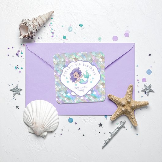 Iridescent Mermaid Scales Clam Shell V1 ID1144 Vierkante Sticker