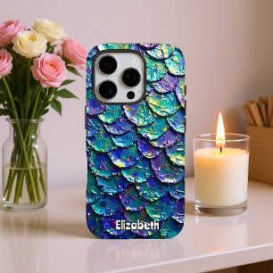 Iridescent Mermaid Scales Fantasy Achtergrond iPhone 16 Pro Hoesje
