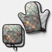 Iridescent Mermaid Scales Ovenwant & Pannenlap Set (Voorkant / Achterkant)
