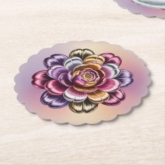 Iridescent Metallic Flower Scalloped Coaster Set  Kartonnen Onderzetters (Gekanteld)