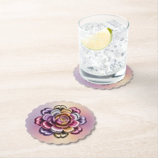 Iridescent Metallic Flower Scalloped Coaster Set  Kartonnen Onderzetters (Insitu)